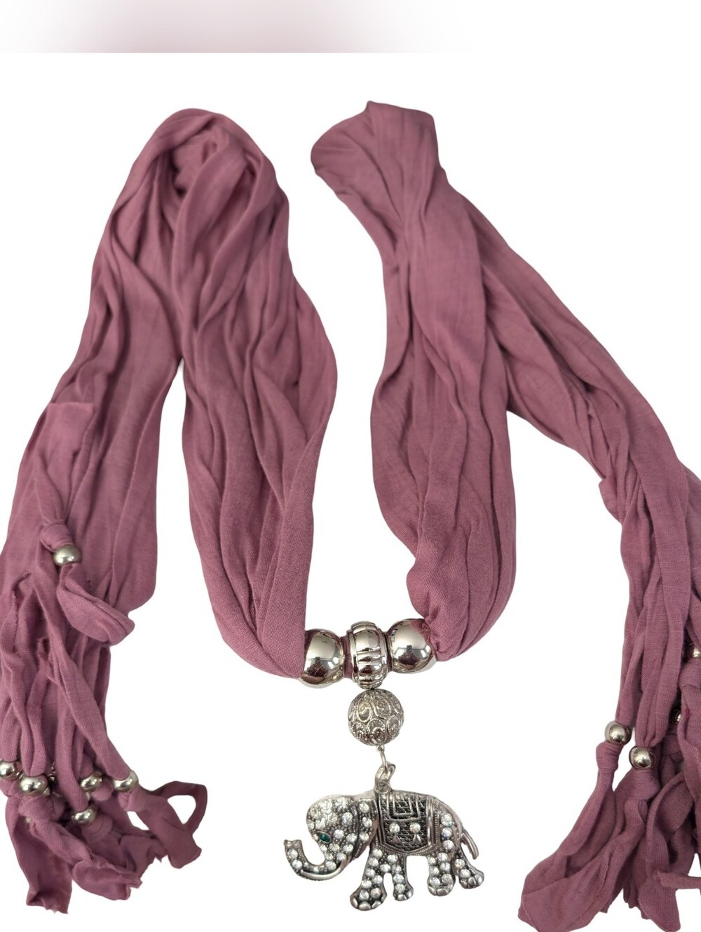 Jewelry Scarf Boho Silver Elephant Pendant Necklace Accessory Neckwrap Rose
